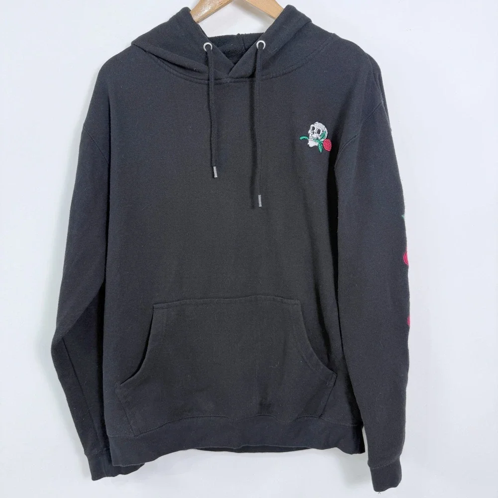 Eighty Eight Hoodie Sweatshirt‎ Boys Large Embroidered Skull Roses Goth Grunge